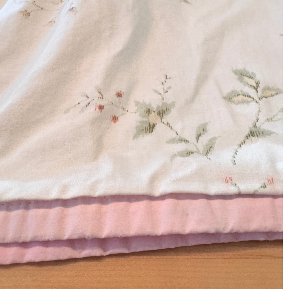 Shabby Chic Floral Kitchen Valance Set Two Rod Pocket Pink Trim Curtain 12' LONG - Picture 3 of 7